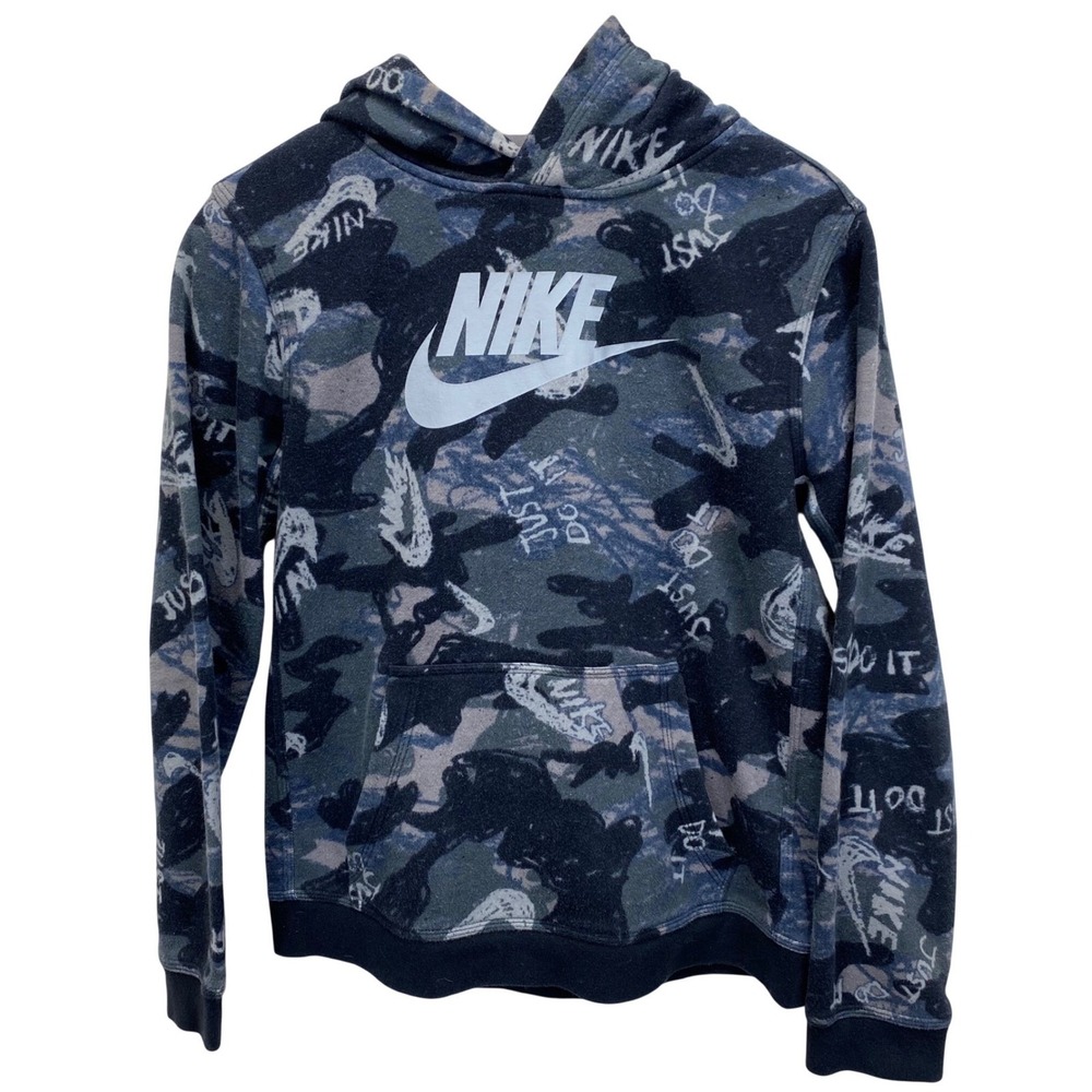 Nike Youth Boys XL Fleece Pullover Hoodie Sweatshirt Black Gray Camo‎